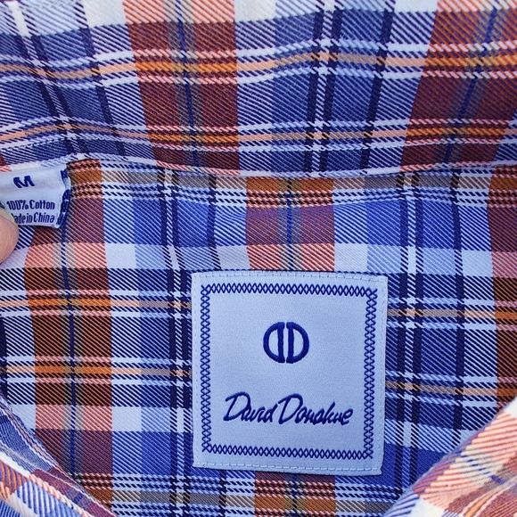 David Donahue Men’s M Shirt Blue Orange Plaid Long Sleeve Button Up 100% Cotton - Picture 5 of 11